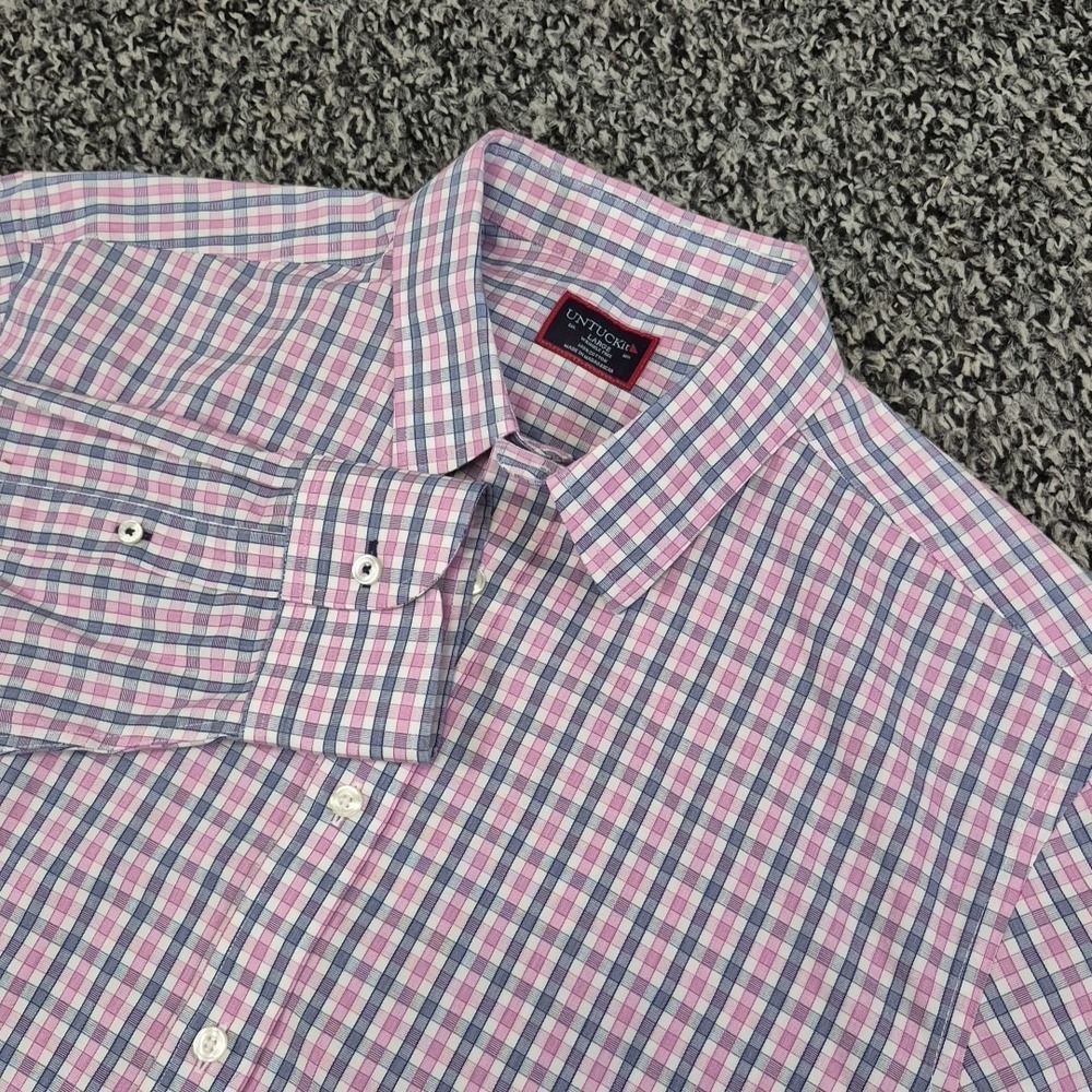 UNTUCKit Mens Large Long Sleeve Wrinkle Free Dolcetto Shirt Pink‎ Blue Plaid